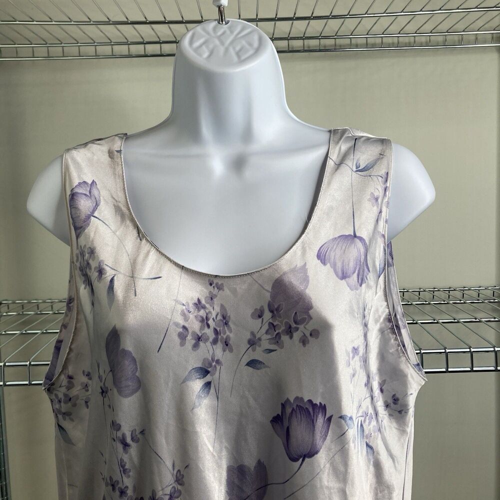 Vintage Talbot's White Purple Floral Satin Nightgown Size Petite L Dainty Demure - Picture 7 of 10